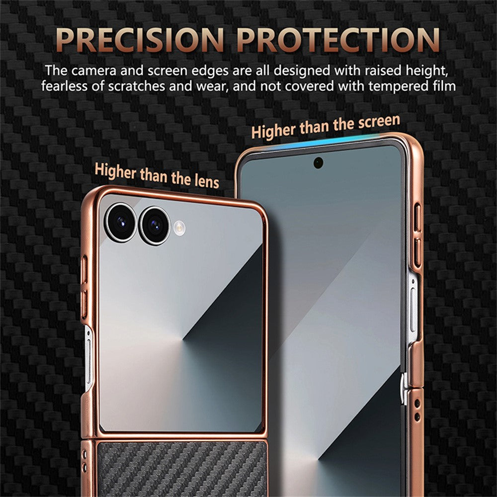 AZNS til Samsung Galaxy Z Flip7 5G etui Galvaniserende kulfibertekstur PU+PC telefoncover