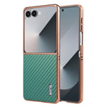 AZNS til Samsung Galaxy Z Flip7 5G etui Galvaniserende kulfibertekstur PU+PC telefoncover