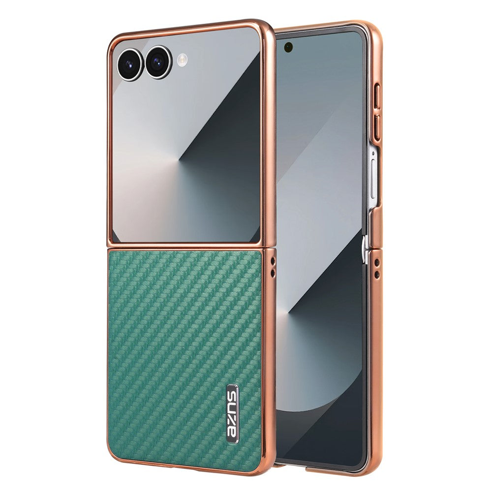AZNS til Samsung Galaxy Z Flip7 5G etui Galvaniserende kulfibertekstur PU+PC telefoncover