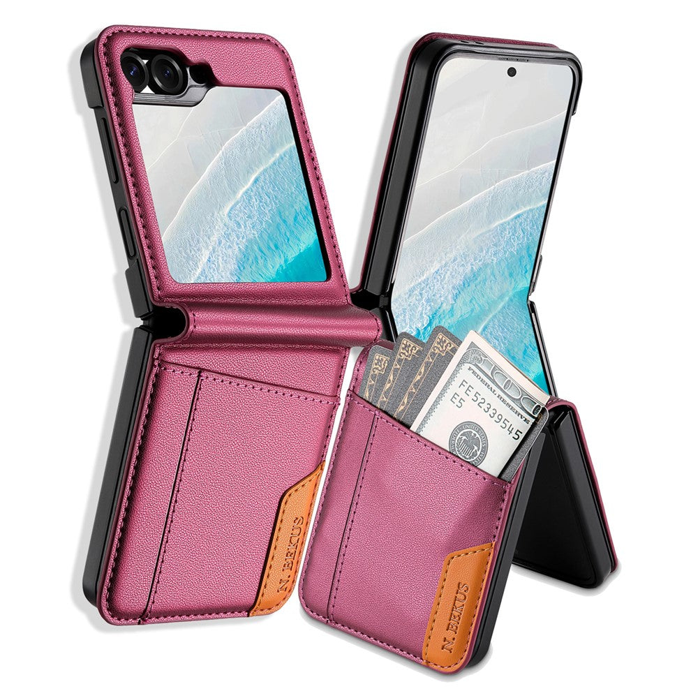 N.BEKUS til Samsung Galaxy Z Flip6 5G / Flip7 FE 5G cover med kortlomme PU + PC bagcover