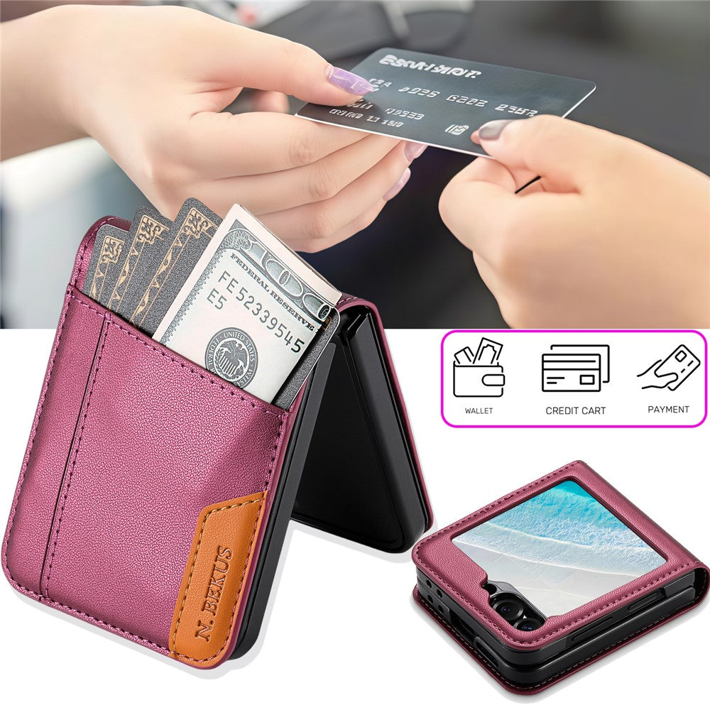 N.BEKUS til Samsung Galaxy Z Flip6 5G / Flip7 FE 5G cover med kortlomme PU + PC bagcover