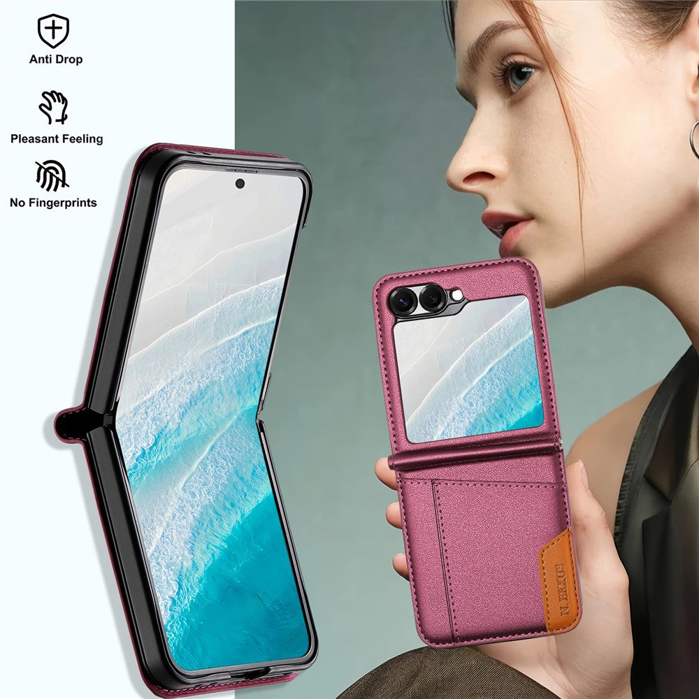 N.BEKUS til Samsung Galaxy Z Flip6 5G / Flip7 FE 5G cover med kortlomme PU + PC bagcover