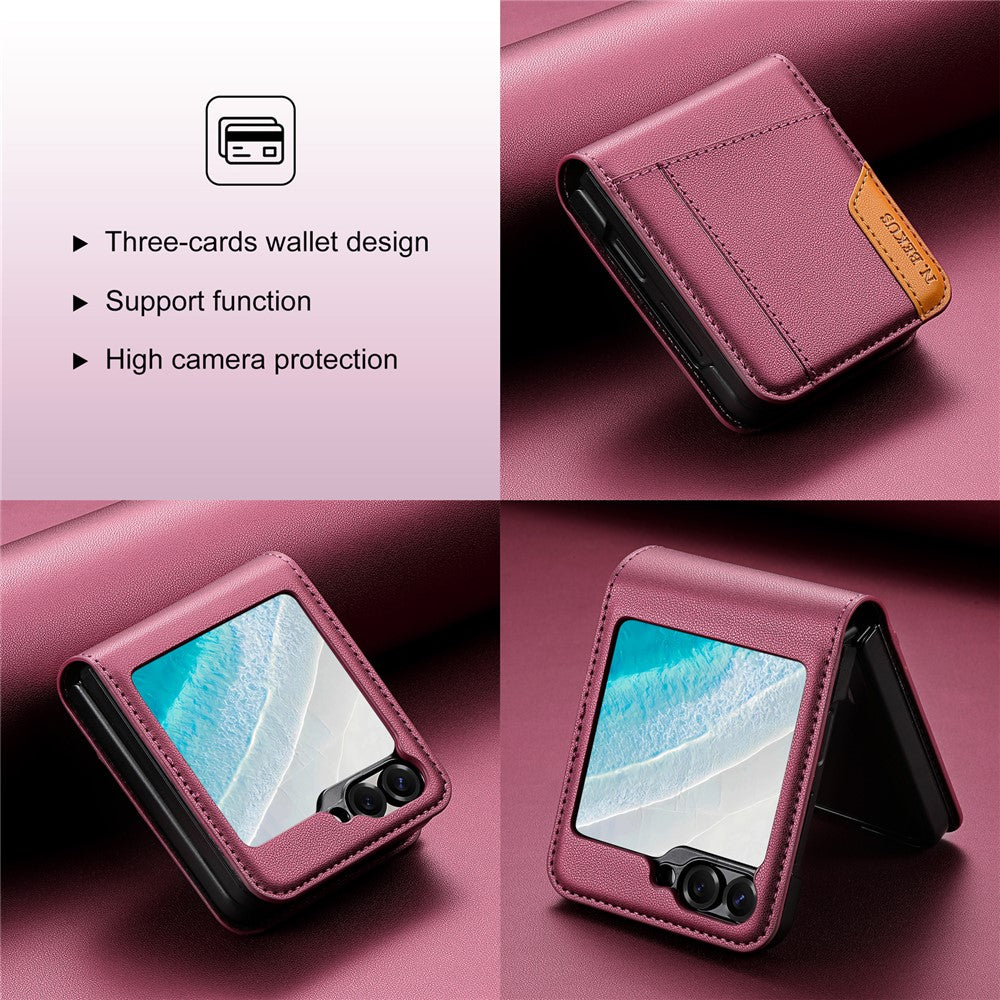 N.BEKUS til Samsung Galaxy Z Flip6 5G / Flip7 FE 5G cover med kortlomme PU + PC bagcover