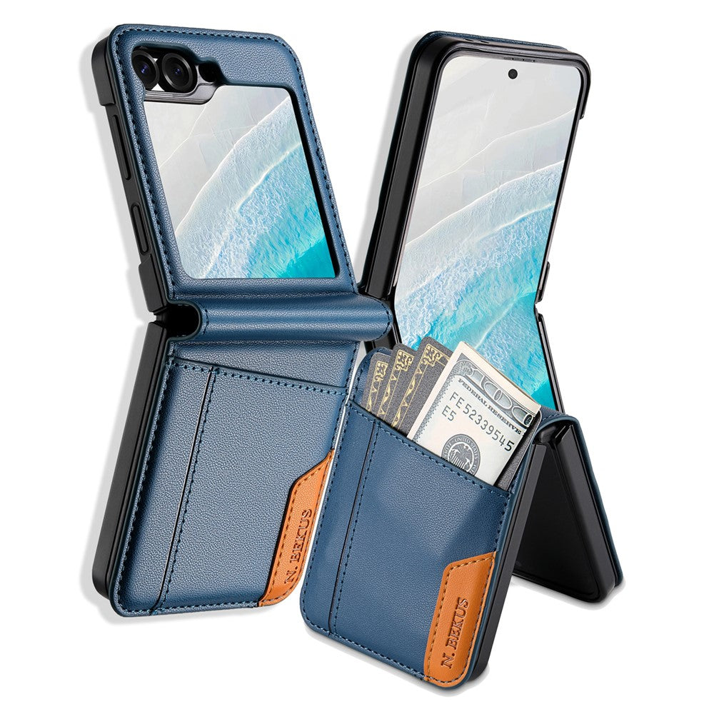 N.BEKUS til Samsung Galaxy Z Flip6 5G / Flip7 FE 5G cover med kortlomme PU + PC bagcover