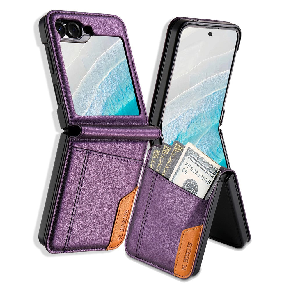N.BEKUS til Samsung Galaxy Z Flip6 5G / Flip7 FE 5G cover med kortlomme PU + PC bagcover