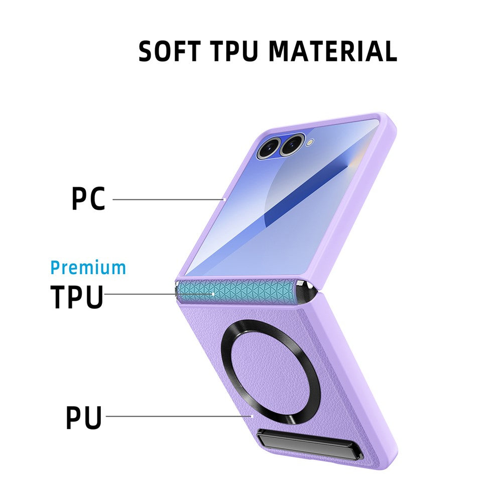 Samsung Galaxy Z Flip7 5G Magnetiskt Skal Stöd PC+PU mobilskal med Skärm-/Linsfilm