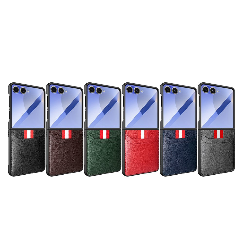 Til Samsung Galaxy Z Flip7 5G Etui Litchi Tekstur PU+PC Telefoncover med Skærm-/Linsefilm