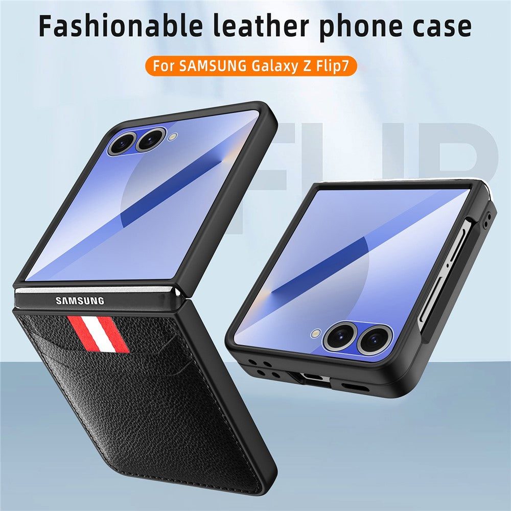 Til Samsung Galaxy Z Flip7 5G Etui Litchi Tekstur PU+PC Telefoncover med Skærm-/Linsefilm