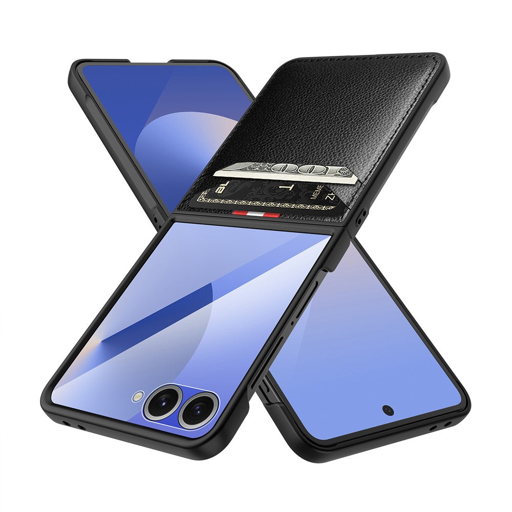 Til Samsung Galaxy Z Flip7 5G Etui Litchi Tekstur PU+PC Telefoncover med Skærm-/Linsefilm