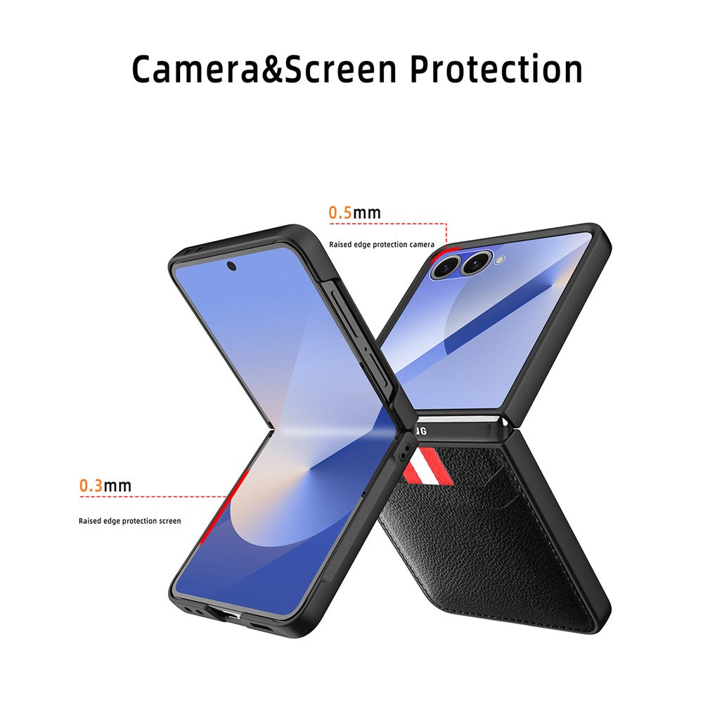 Til Samsung Galaxy Z Flip7 5G Etui Litchi Tekstur PU+PC Telefoncover med Skærm-/Linsefilm