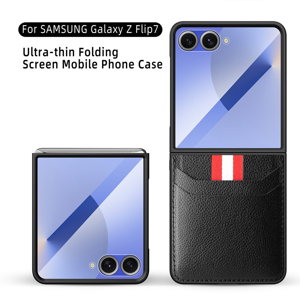 Til Samsung Galaxy Z Flip7 5G Etui Litchi Tekstur PU+PC Telefoncover med Skærm-/Linsefilm