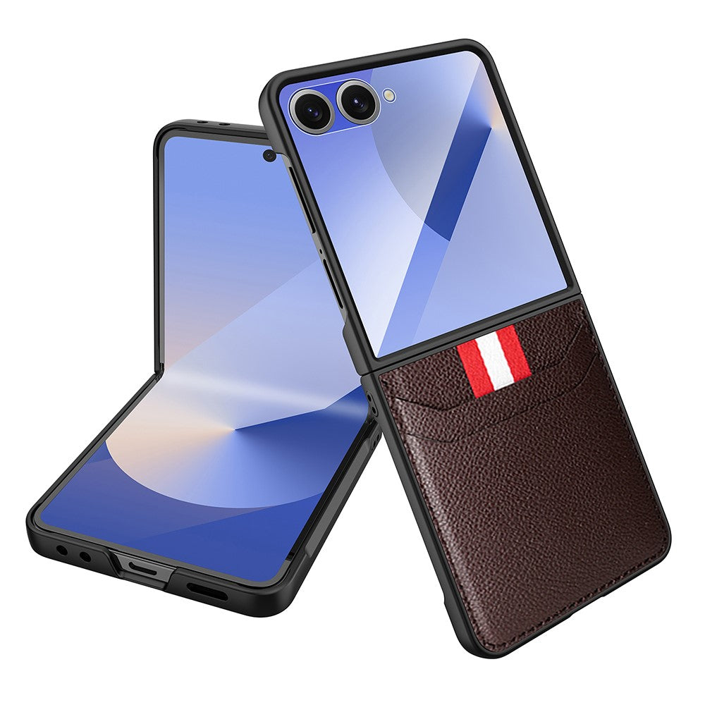 Til Samsung Galaxy Z Flip7 5G Etui Litchi Tekstur PU+PC Telefoncover med Skærm-/Linsefilm