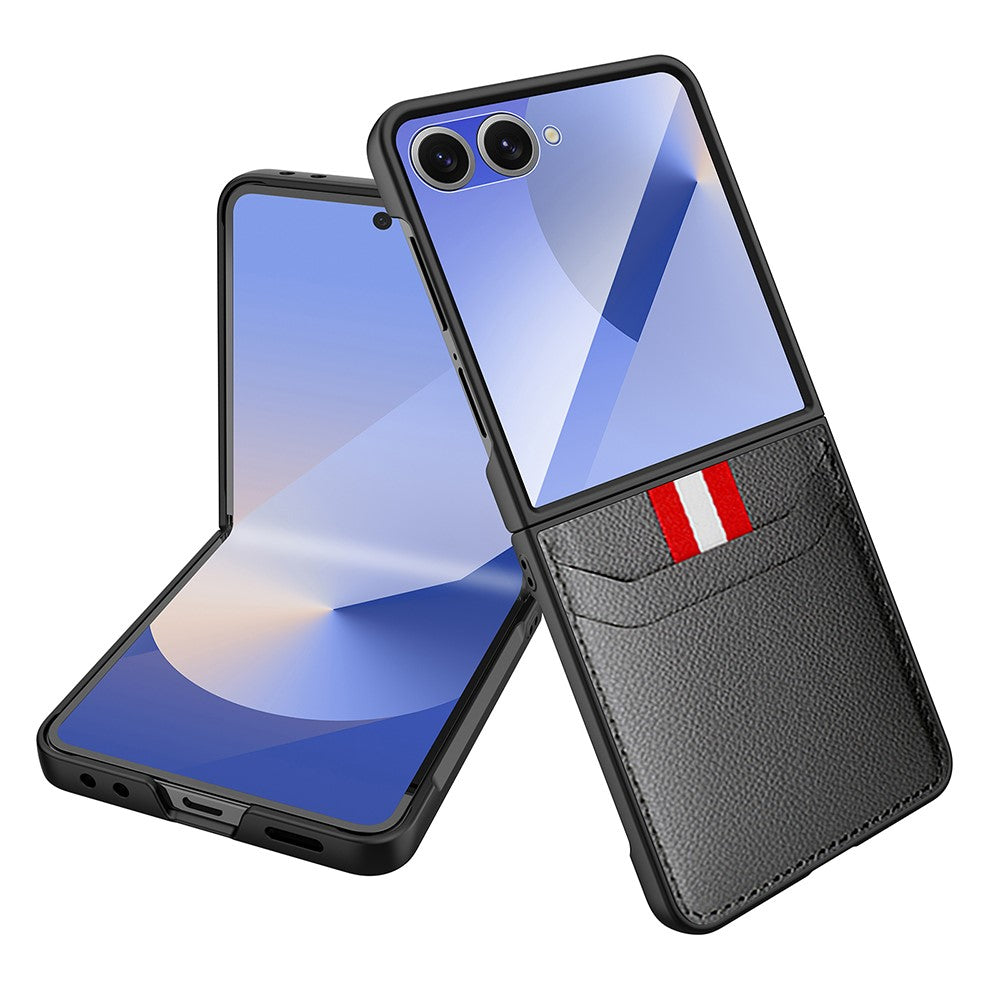 Til Samsung Galaxy Z Flip7 5G Etui Litchi Tekstur PU+PC Telefoncover med Skærm-/Linsefilm