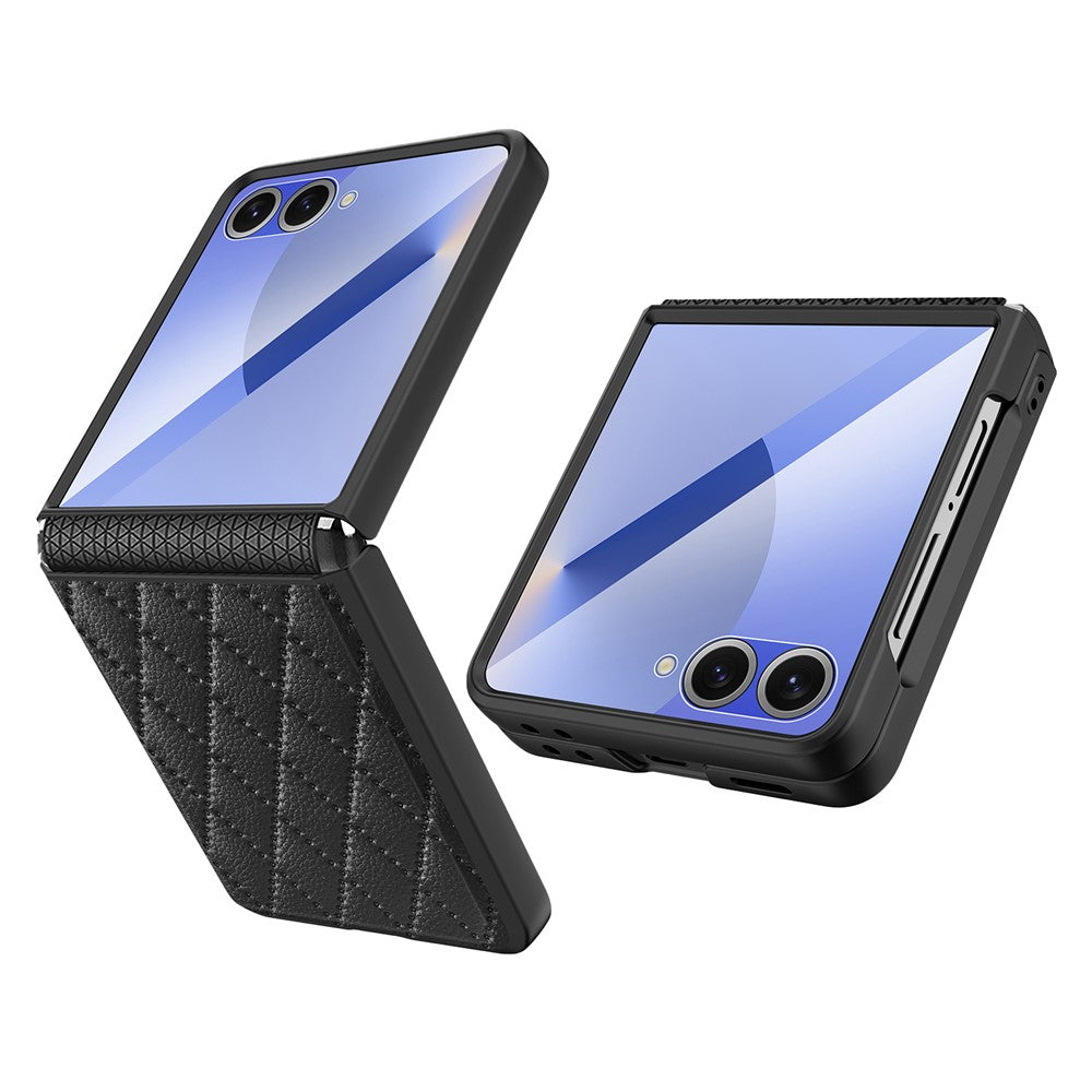 Samsung Galaxy Z Flip7 5G-skal Rhombus Imprint PU+hårt PC-mobilskal med skärm-/linsfilm