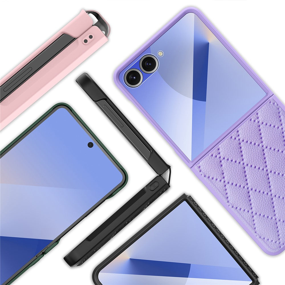 Samsung Galaxy Z Flip7 5G-skal Rhombus Imprint PU+hårt PC-mobilskal med skärm-/linsfilm