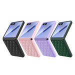 Samsung Galaxy Z Flip7 5G-skal Rhombus Imprint PU+hårt PC-mobilskal med skärm-/linsfilm