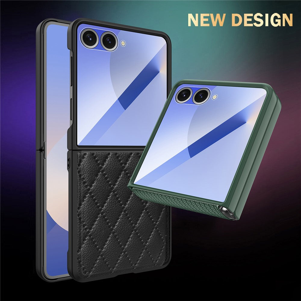 Samsung Galaxy Z Flip7 5G-skal Rhombus Imprint PU+hårt PC-mobilskal med skärm-/linsfilm