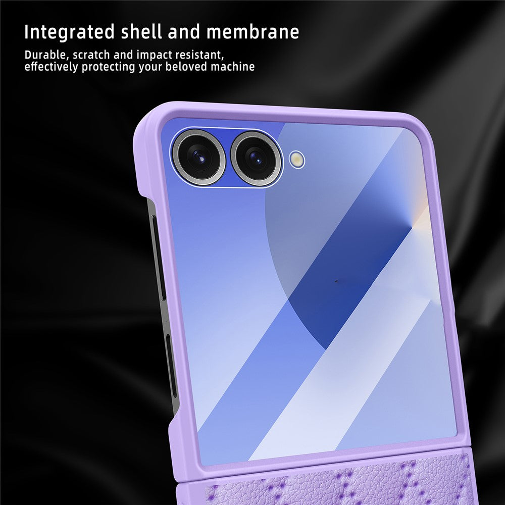 Samsung Galaxy Z Flip7 5G-skal Rhombus Imprint PU+hårt PC-mobilskal med skärm-/linsfilm