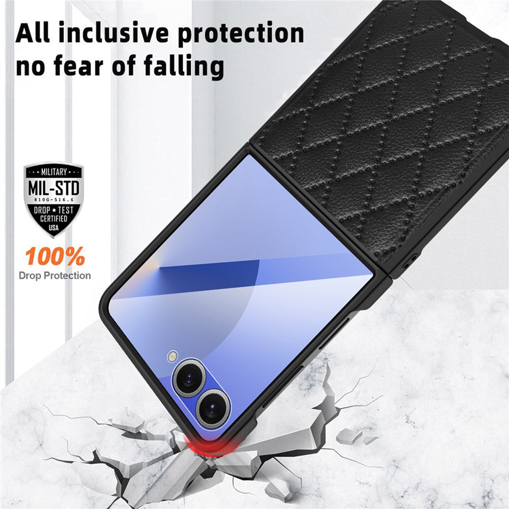 Samsung Galaxy Z Flip7 5G-skal Rhombus Imprint PU+hårt PC-mobilskal med skärm-/linsfilm