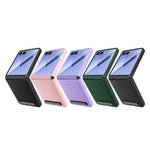 Til Samsung Galaxy Z Flip7 5G cover med støttefod PC+PU telefoncover med skærm-/linsefilm