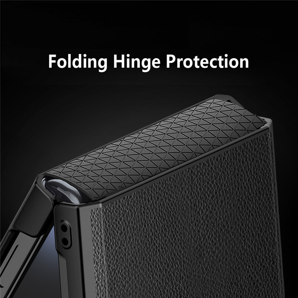 Til Samsung Galaxy Z Flip7 5G cover med støttefod PC+PU telefoncover med skærm-/linsefilm
