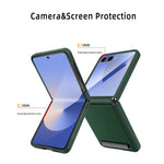 Til Samsung Galaxy Z Flip7 5G cover med støttefod PC+PU telefoncover med skærm-/linsefilm
