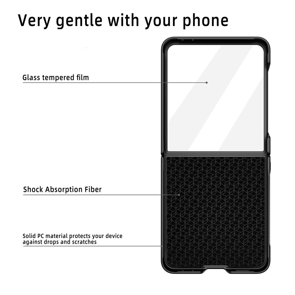 Til Samsung Galaxy Z Flip7 5G cover med støttefod PC+PU telefoncover med skærm-/linsefilm