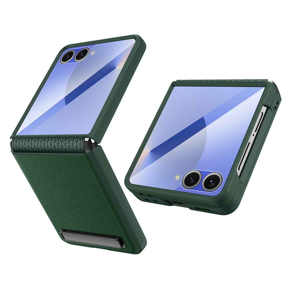 Til Samsung Galaxy Z Flip7 5G cover med støttefod PC+PU telefoncover med skærm-/linsefilm