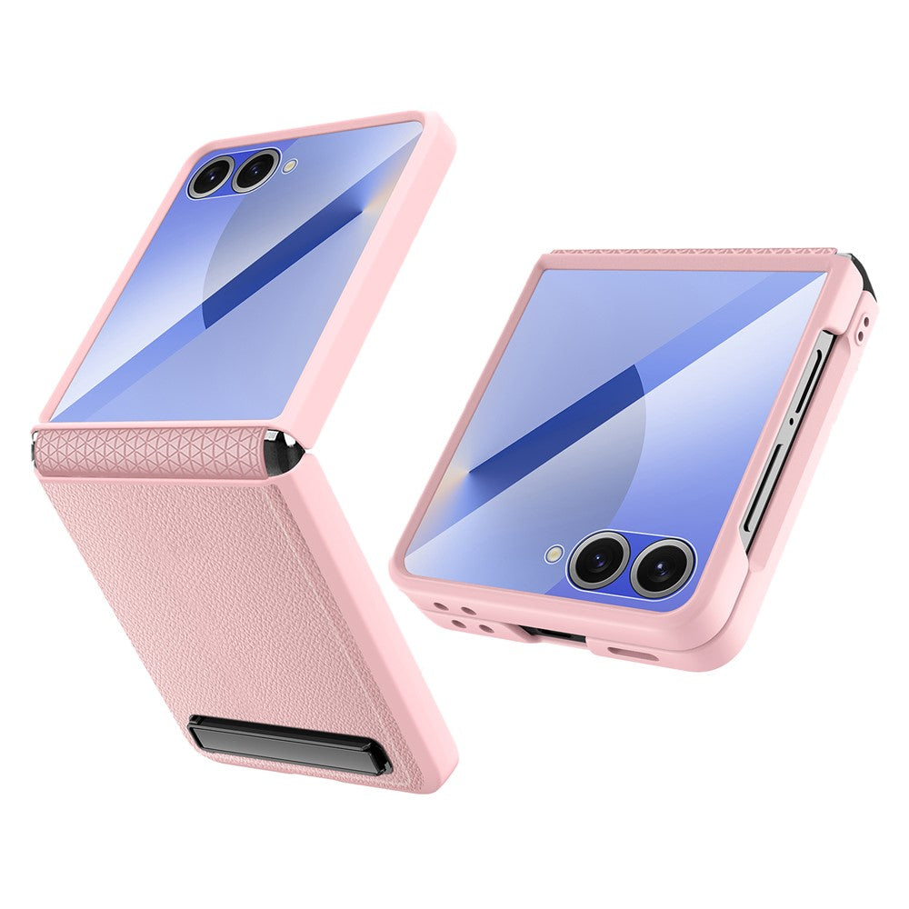 Til Samsung Galaxy Z Flip7 5G cover med støttefod PC+PU telefoncover med skærm-/linsefilm