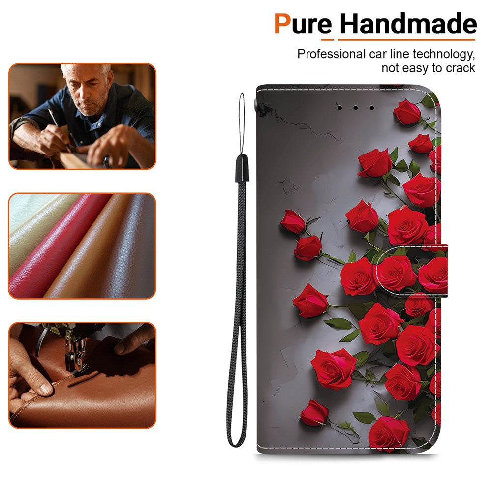 For Xiaomi Redmi A5 NFC (EU) (173.45mm) Leather Case Stand Wallet Pattern Printing Phone Cover with Wrist Strap