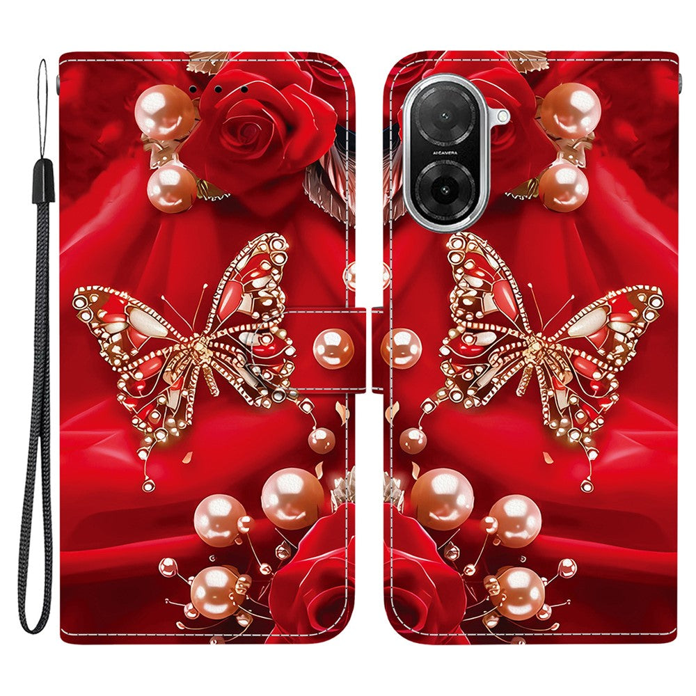 For Xiaomi Redmi A5 NFC (EU) (173.45mm) Leather Case Stand Wallet Pattern Printing Phone Cover with Wrist Strap