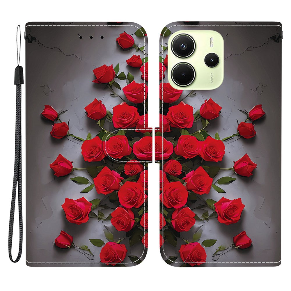 For Xiaomi Redmi Note 14 4G (164.84mm) Leather Case Stand Wallet Pattern Printing Phone Cover with Wrist Strap