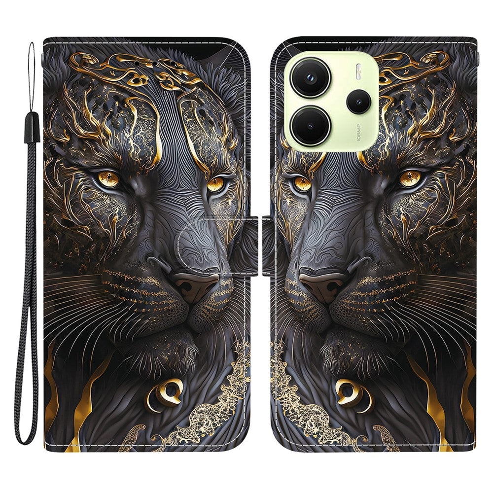 Xiaomi Redmi Note 14 4G (164.84mm) Läderfodral Stativ Plånbok Mönster Tryck mobilfodral med Handledsrem