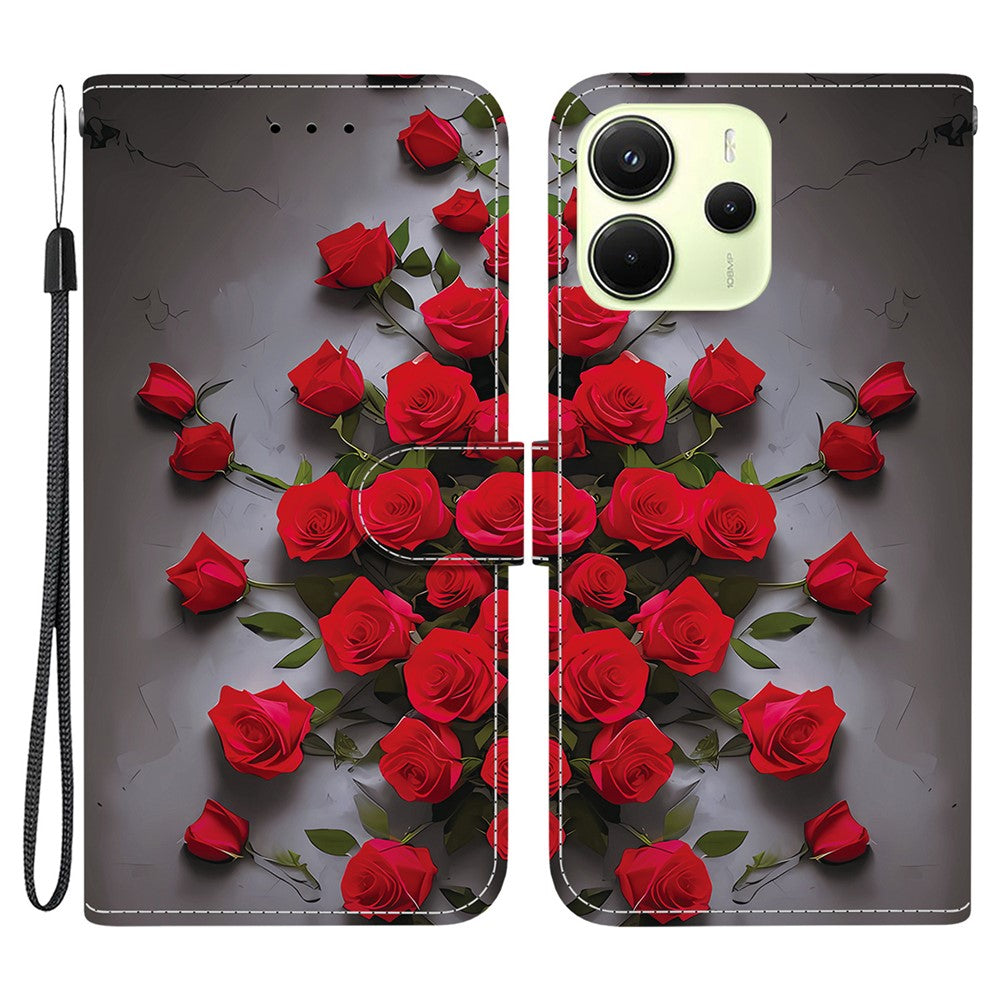 Xiaomi Redmi Note 14 4G (163,25 mm) Läderfodral Stativ Plånbok Mönster Tryck mobilfodral med Handledsrem