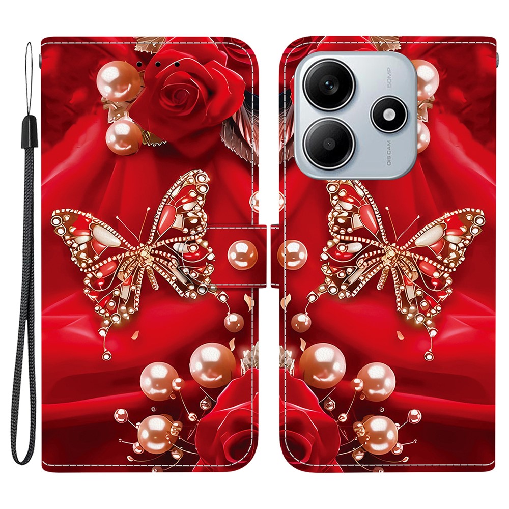 For Xiaomi Redmi Note 14 5G Leather Case Stand Wallet Pattern Printing Phone Cover with Wrist Strap