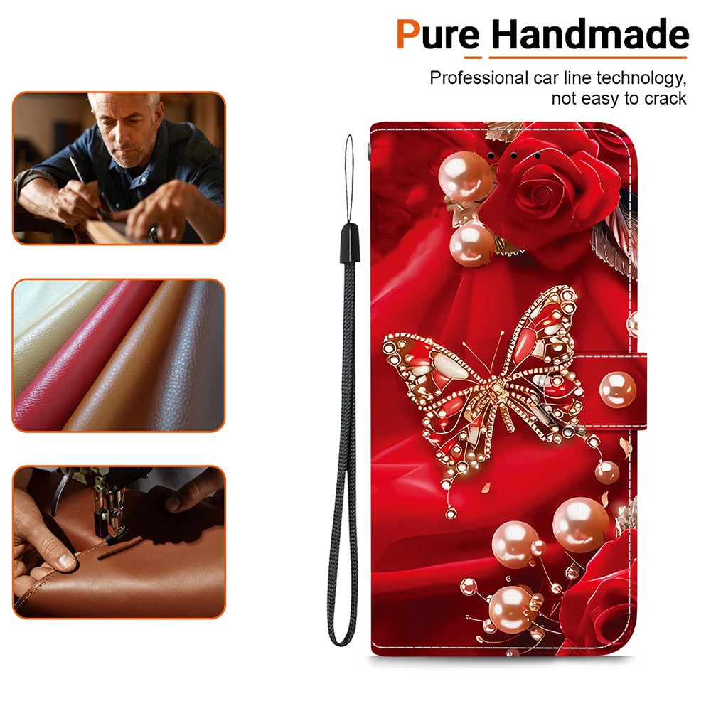 For Xiaomi Redmi Note 14 5G Leather Case Stand Wallet Pattern Printing Phone Cover with Wrist Strap
