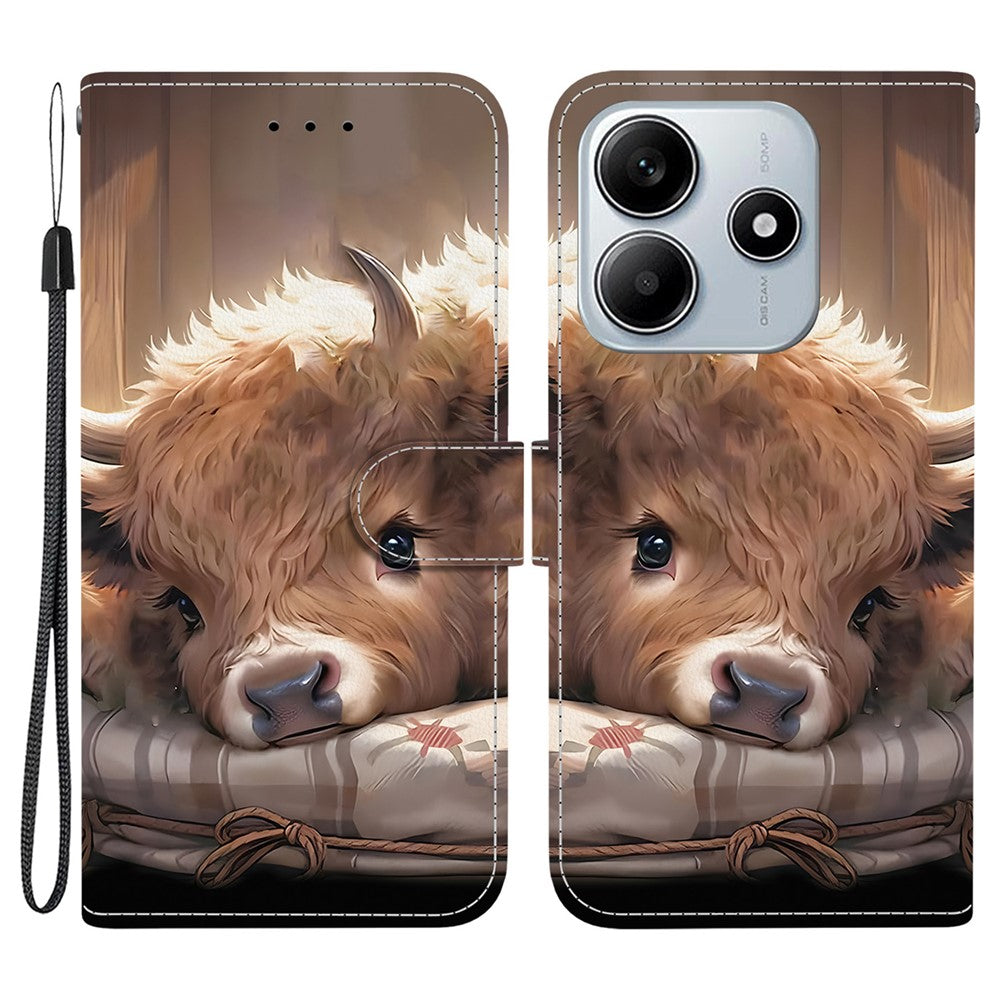 For Xiaomi Redmi Note 14 5G Leather Case Stand Wallet Pattern Printing Phone Cover with Wrist Strap