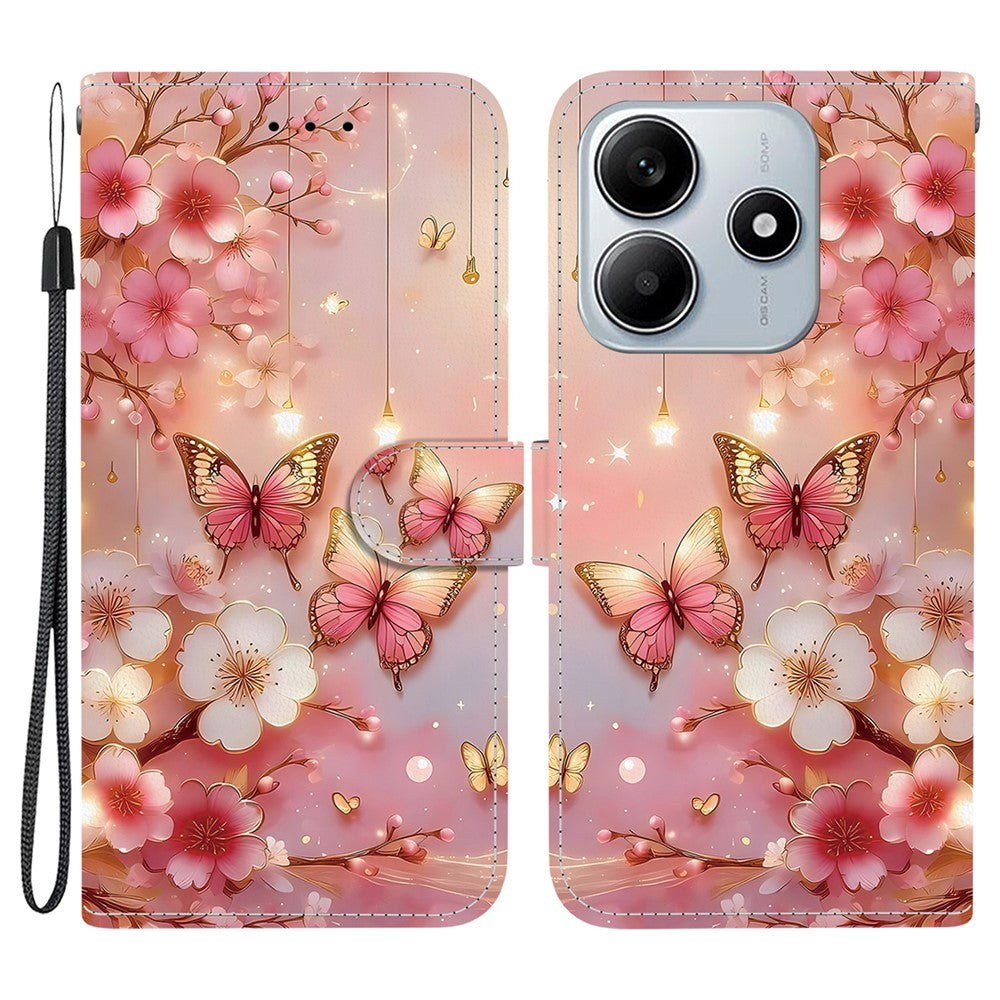For Xiaomi Redmi Note 14 5G Leather Case Stand Wallet Pattern Printing Phone Cover with Wrist Strap