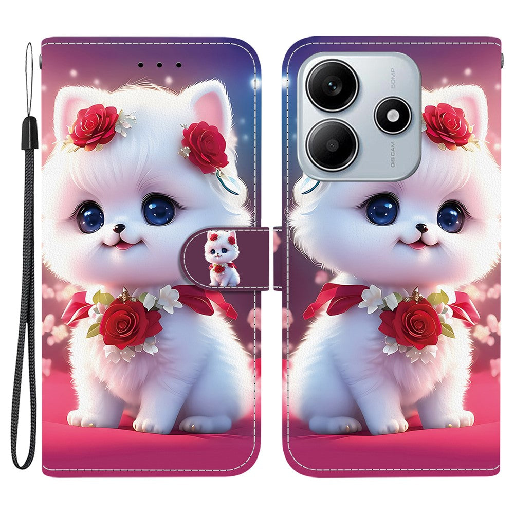 For Xiaomi Redmi Note 14 5G Leather Case Stand Wallet Pattern Printing Phone Cover with Wrist Strap