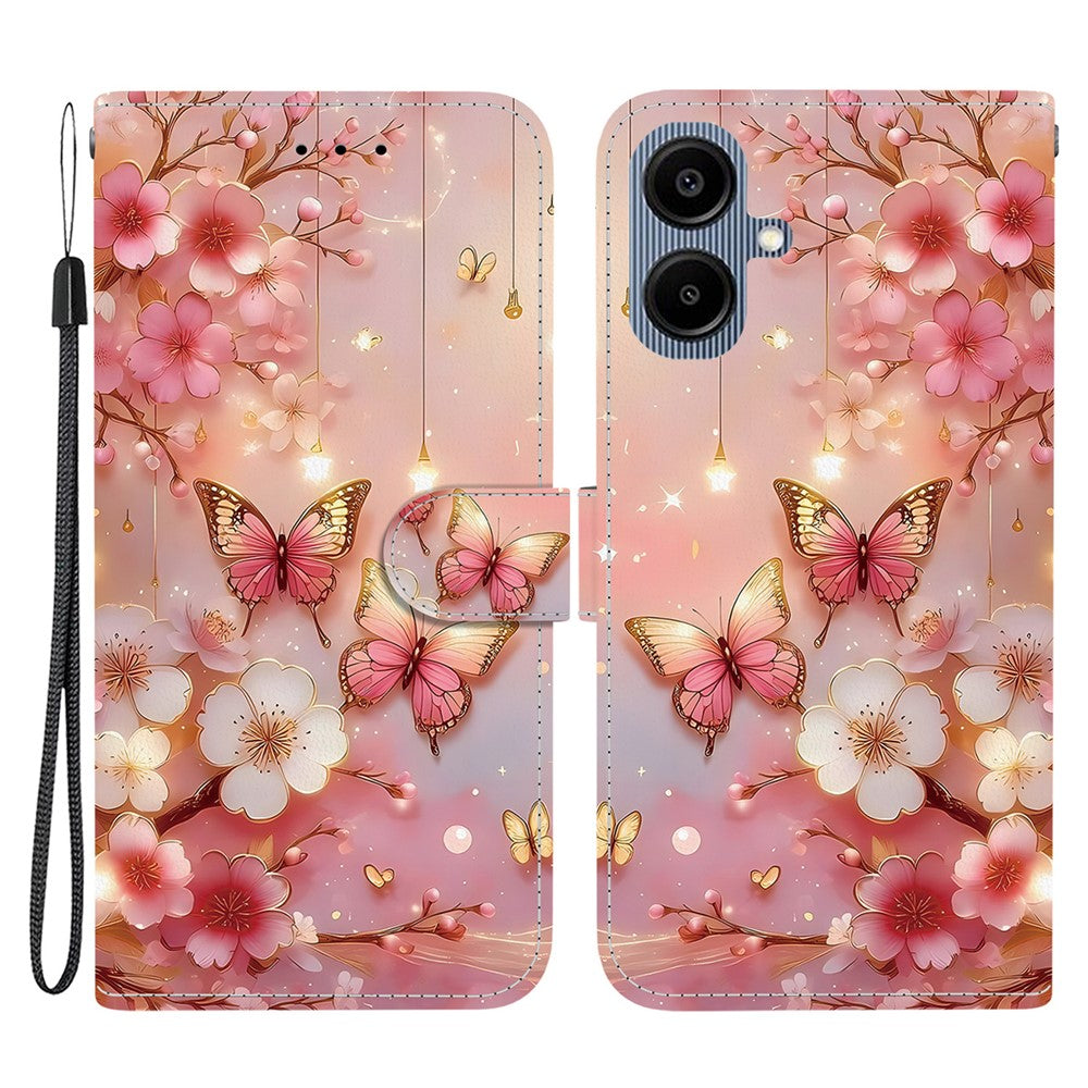 Læderetui til Samsung Galaxy A08 5G / A08 4G / A07 5G / A07 4G / A06 5G / A06 4G Stand Pung Mønstertrykt Telefoncover med Håndrem