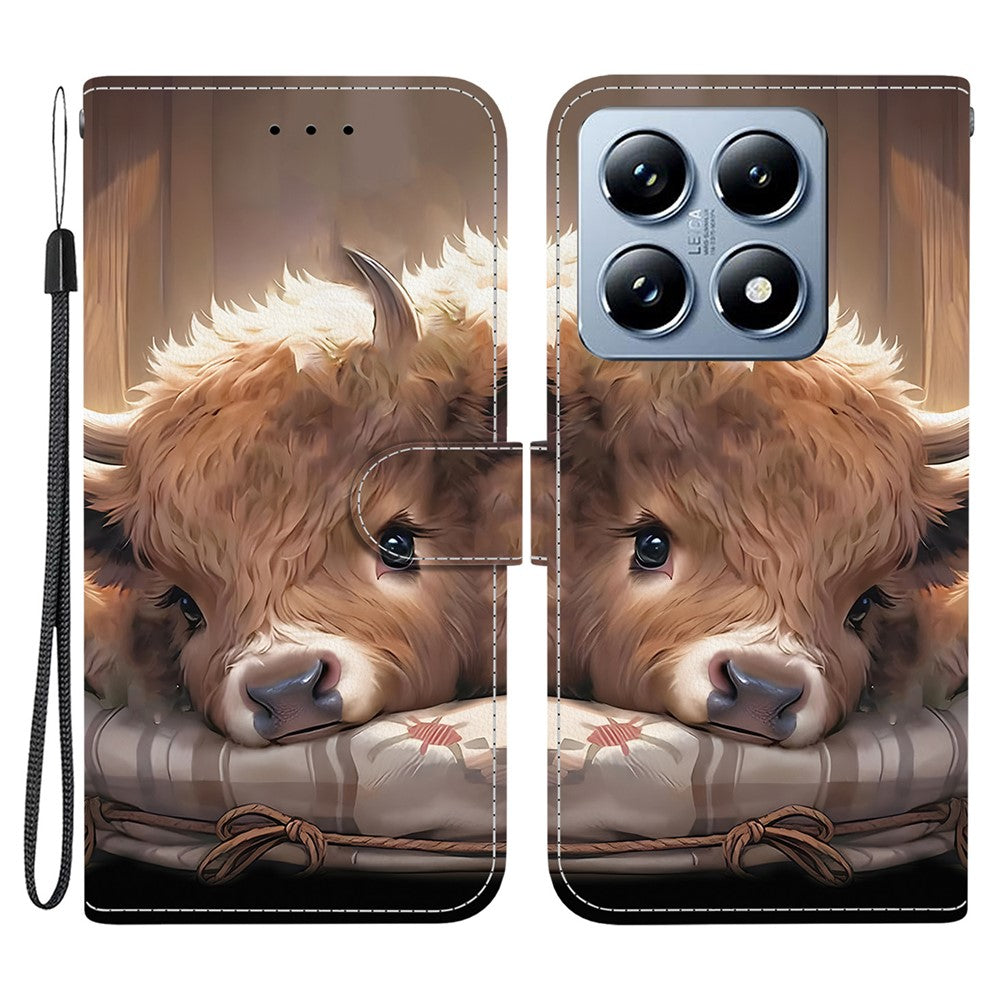 For Xiaomi 14T Pro Leather Case Stand Wallet Pattern Printing Phone Cover with Wrist Strap