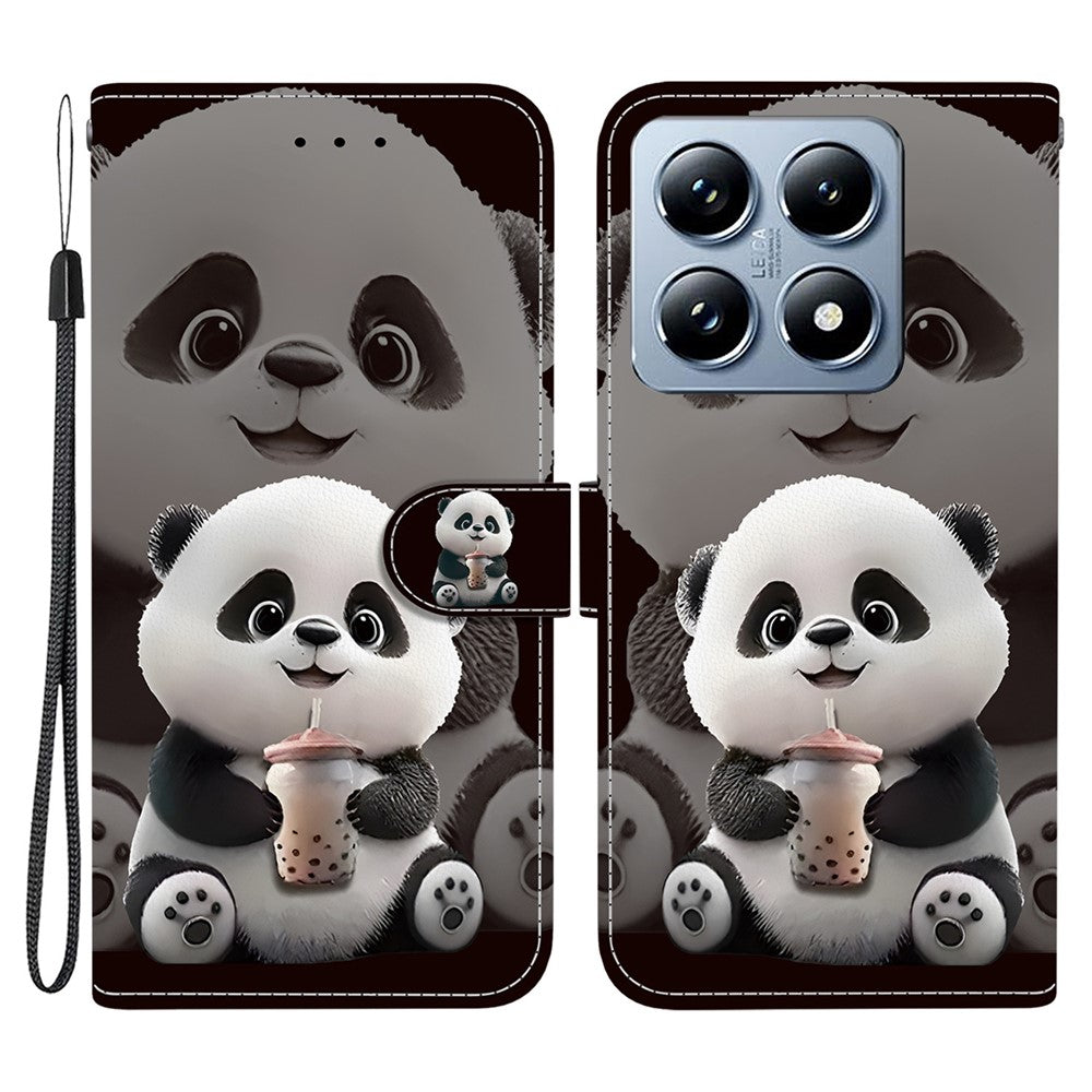 For Xiaomi 14T Pro Leather Case Stand Wallet Pattern Printing Phone Cover with Wrist Strap