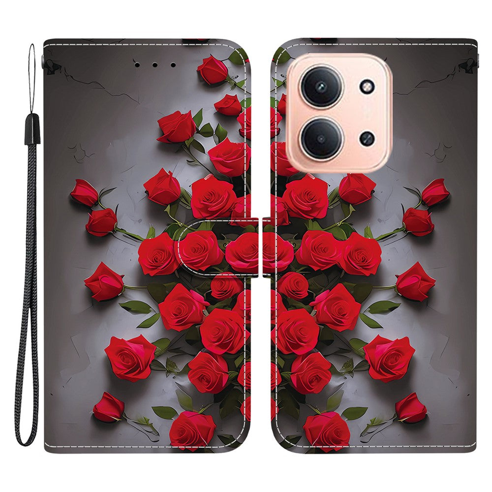 Xiaomi Redmi 15C 5G (EU) (173 mm) / 15C 4G (EU) (173 mm) Läderfodral Stativ Plånbok Mönster Tryck mobilfodral med Rem
