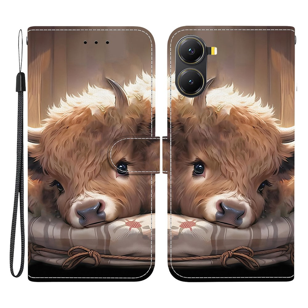 For Xiaomi Redmi Turbo 4 5G  /  Poco X7 Pro 5G Leather Case Stand Wallet Pattern Printing Phone Cover with Wrist Strap