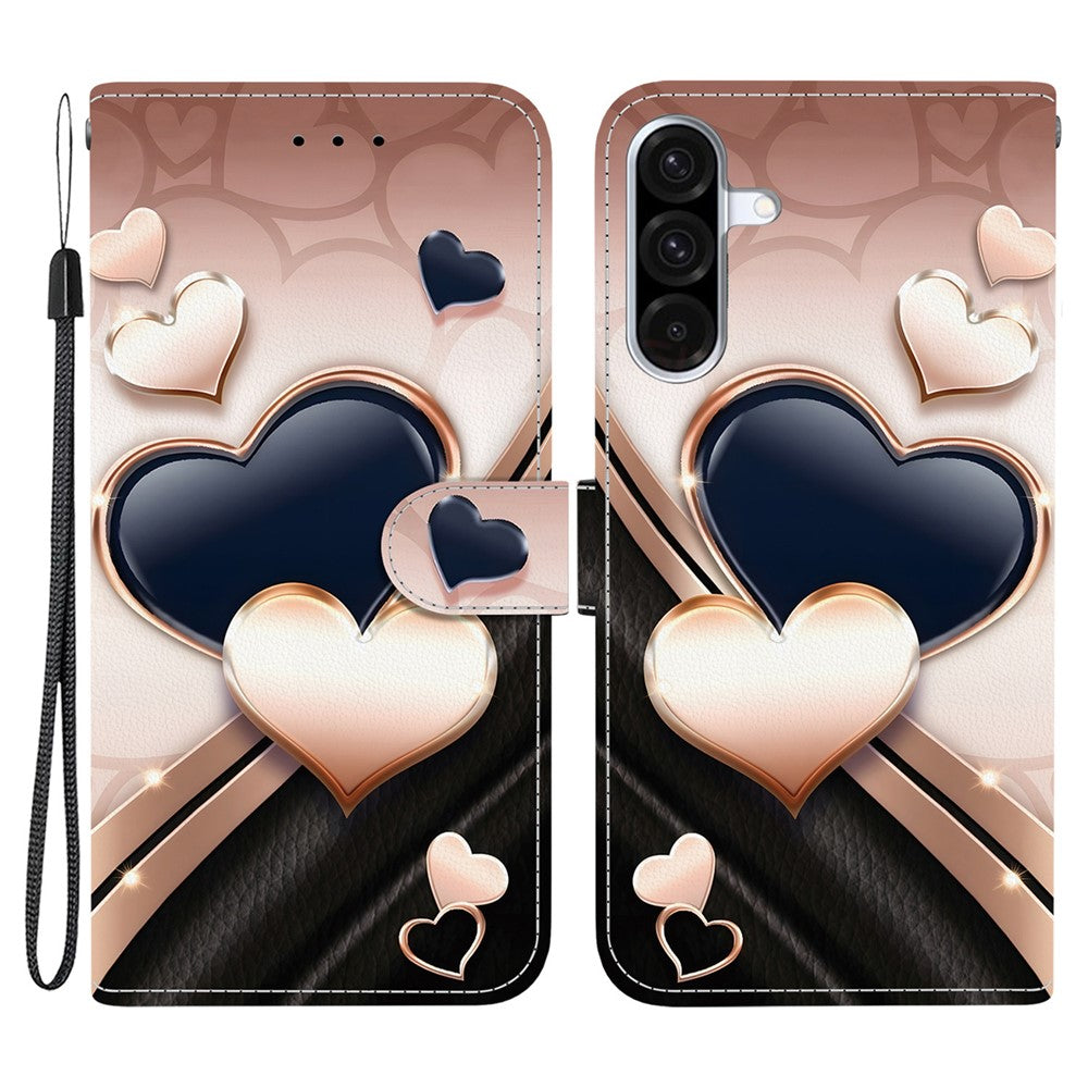 For Samsung Galaxy A56 5G Leather Case Stand Wallet Pattern Printing Phone Cover with Wrist Strap