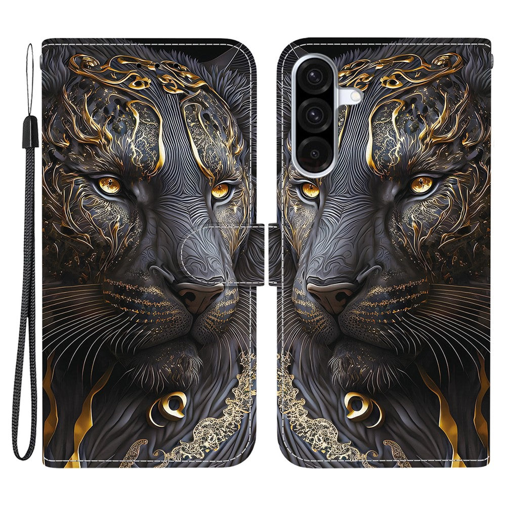 For Samsung Galaxy A56 5G Leather Case Stand Wallet Pattern Printing Phone Cover with Wrist Strap