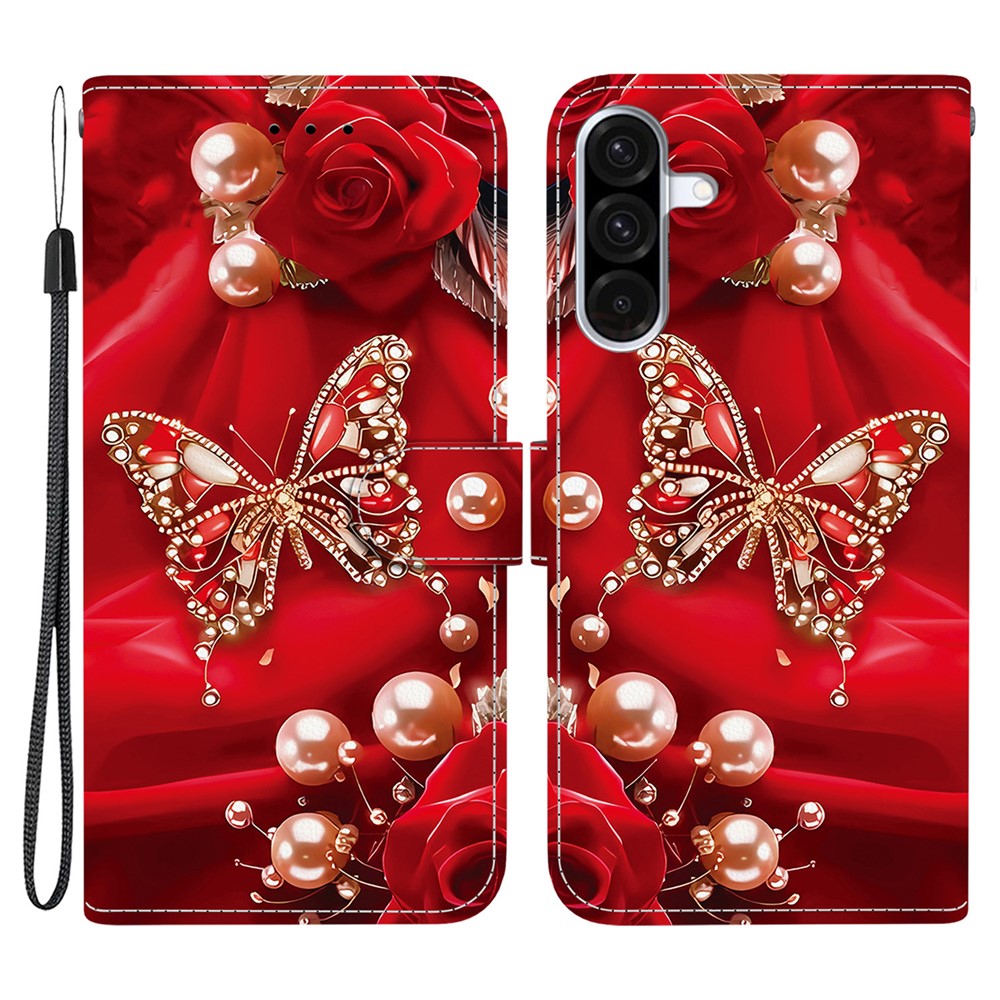 For Samsung Galaxy A56 5G Leather Case Stand Wallet Pattern Printing Phone Cover with Wrist Strap