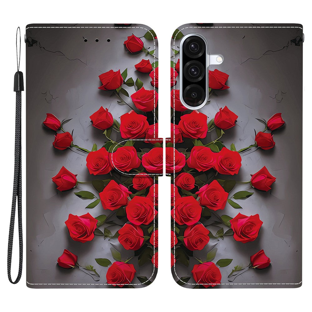 For Samsung Galaxy A56 5G Leather Case Stand Wallet Pattern Printing Phone Cover with Wrist Strap