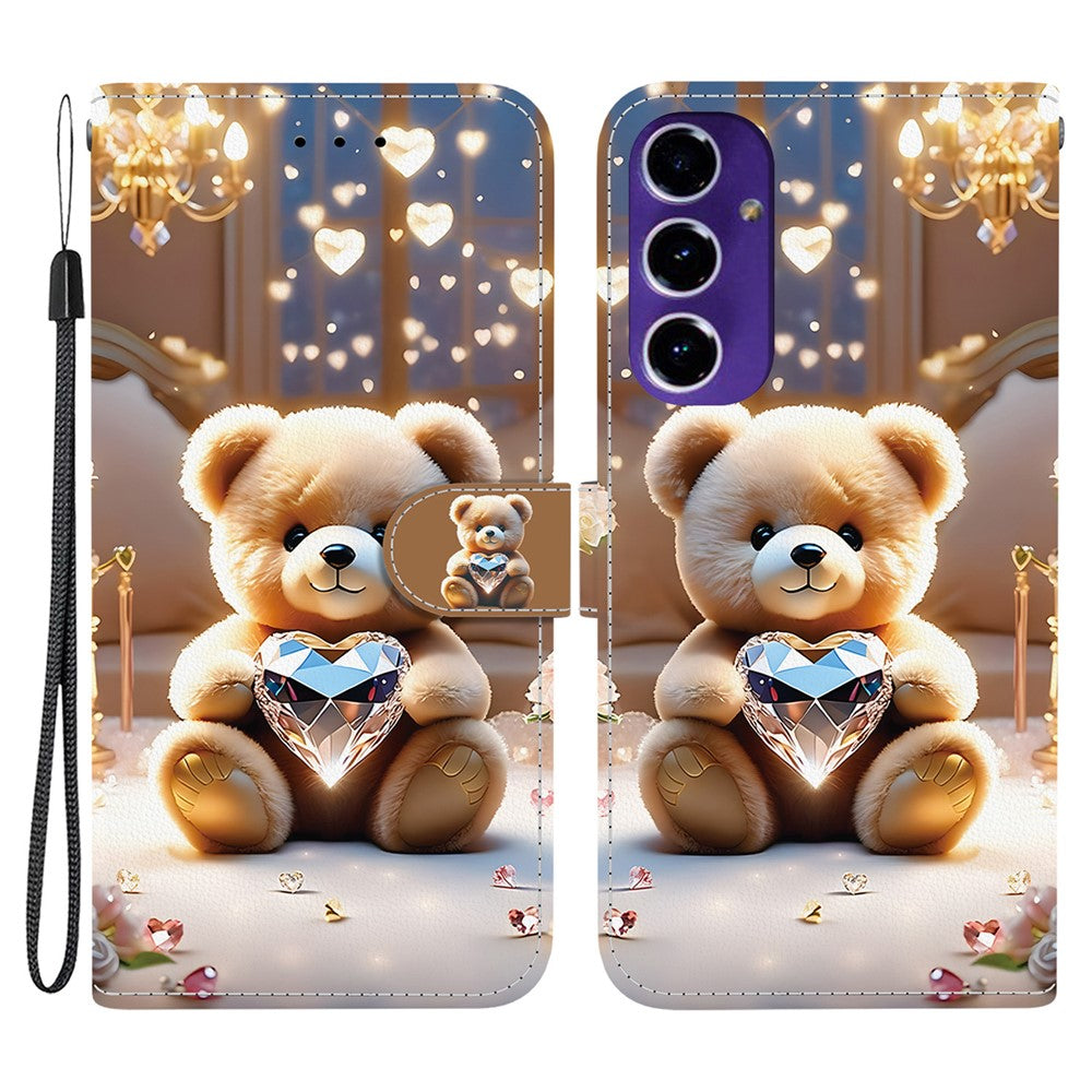 Til Samsung Galaxy A18 5G / A17 5G / A17 4G / A26 5G lædercover med stativ, pung og mønsterprint samt håndledsrem