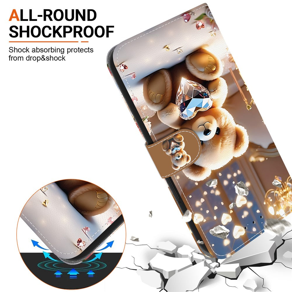 Til Samsung Galaxy A18 5G / A17 5G / A17 4G / A26 5G lædercover med stativ, pung og mønsterprint samt håndledsrem